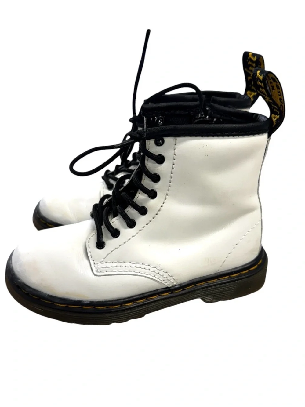 Dr.Martin’s Kids White Lace-Up/side zipper Combat Boots with Black Trim size 9
